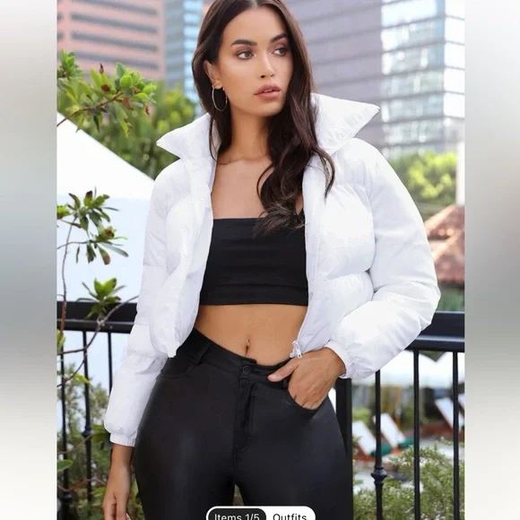SHEIN Jackets Coats Shein White Cropped Puffer Poshmark
